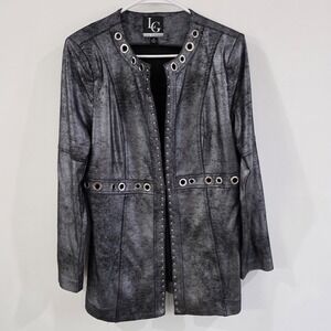Lena Gabrielle Womens‎ Jacket Size 12 Metallic Silver Eyelet Gun Metal Gromets